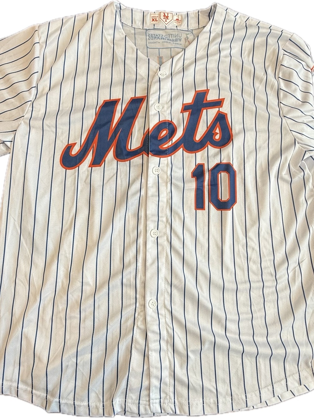 Mets Pinstripe Baseball Jersey - White/Blue/Orange